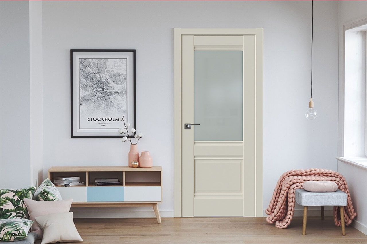 межкомнатные двери VC-02 крем, стекло satin Дверной Бум - 1