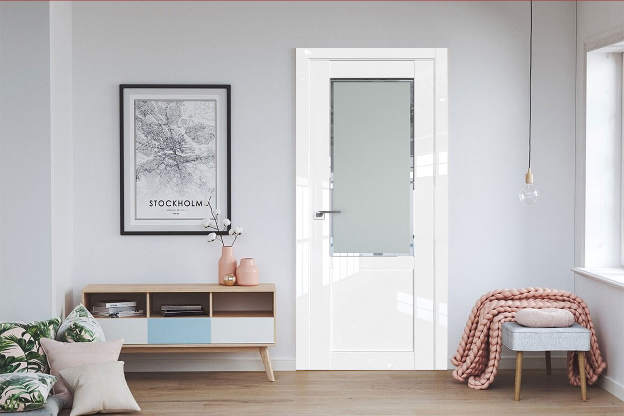 межкомнатные двери VС-2.17 UV-Lack Blanсo Gloss, стекло square satin Дверной Бум - 1