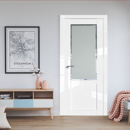 Купить межкомнатные двери VС-2.17 UV-Lack Blanсo Gloss, стекло square satin  Дверной Бум
